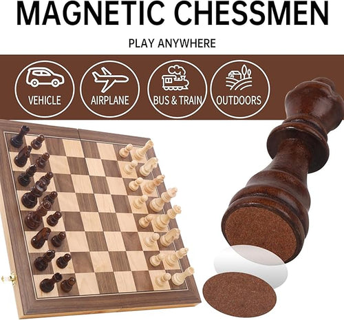 15 Staunton Chess Set with Travel Case - Professional Tournament Wooden Board 2 Extra Queens &amp Storage Bag for Dad Portable Magnetic Chess Game for Camping/Clubs