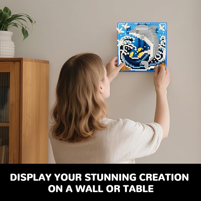 Dolphin Animal 3D Wall Art Micro Mini Building Blocks Set Unique Home Wall Decor or Table Display Ideal Gift Toy for Adults &amp Boys Girls 14+ (1113 PCS)