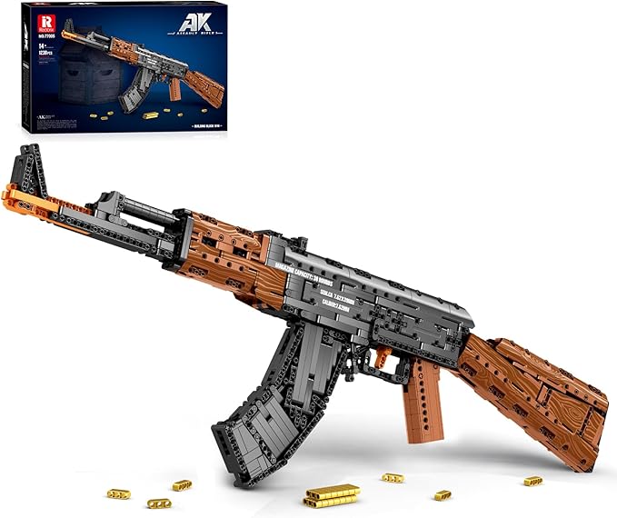 Reobrix Building Block Gun Toy Set for Adults 1238Pcs 1:1 AK-47 Model Kit Collectible Military Gun for Display Ideal Gifts for Military Enthusiasts 14+