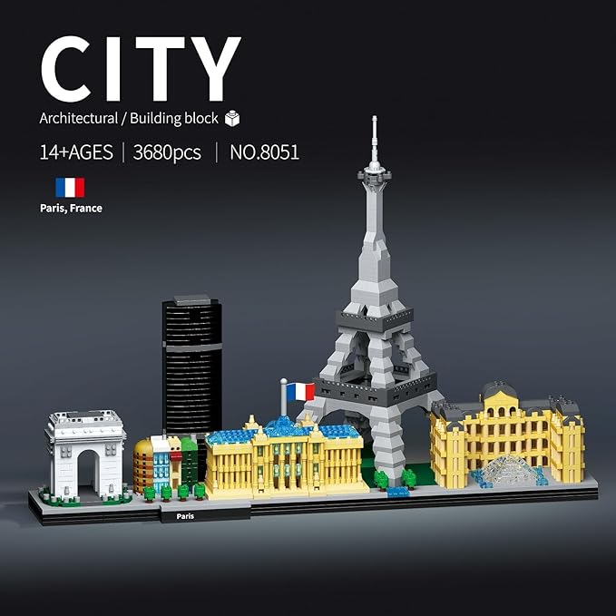 Paris Skyline Architecture Micro Building Blocks Set with Eiffel Tower and The Louvre for Adults Unique Collectible Model Present for Ages of 14+ 3680PCS