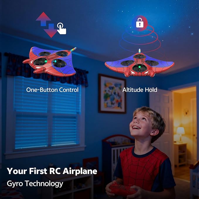 RC Plane Spider Toys for Kids 2.4Hz 3.5CH Foam Remote Control Airplane with Altitude Hold One Button Takeoff/Landing 360° Stunt Flips LED Lights Ideal Gift for Kids Boys &amp Girls Beginners