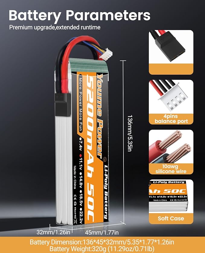 3S Lipo Battery 5200mAh Shorty 11.1V RC Battery 50C with Tr Plug Soft Case Compatible with 1/8 1/10 Scale RC Car Truck Vehicle Tank Buggy Truggy Boat Drone Aircraft Airplane (2 Packs)