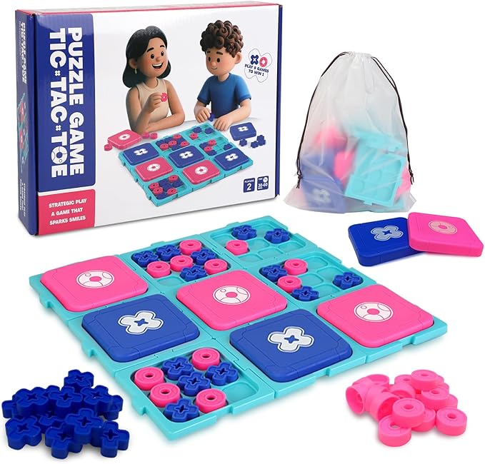 Tic Tac Toe Game Classic XO Strategy Game for 2 Players 9-in-1 Tic Tac Toe Fun Family Board Games Night Portable Set for Tables Cars Playgrounds Outdoors