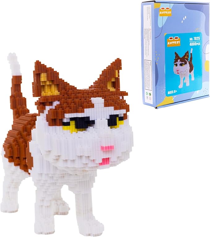 Cat Micro Building Blocks Set Animal Yellow Cat DIY Mini 3D Building Toy Bricks Kit Gift for Adults and Kids4800 Pieces