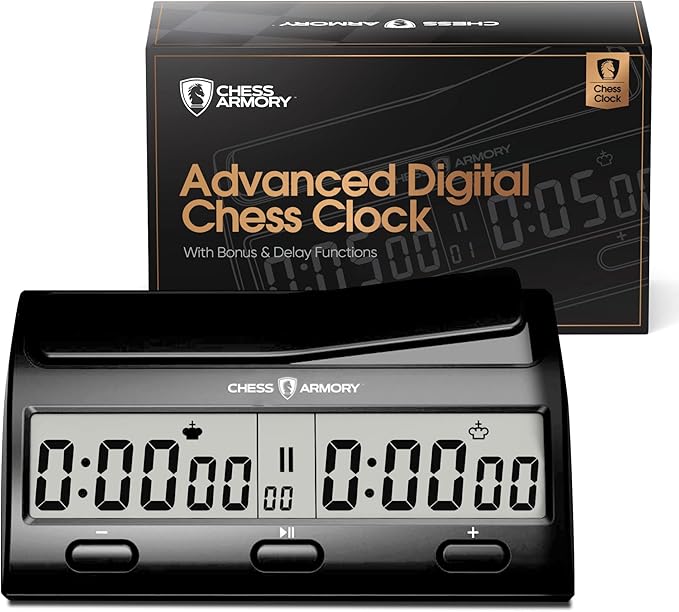 Chess Armory Advanced Digital Chess Clock - Portable Timer with Tournament and Bonus Time Features