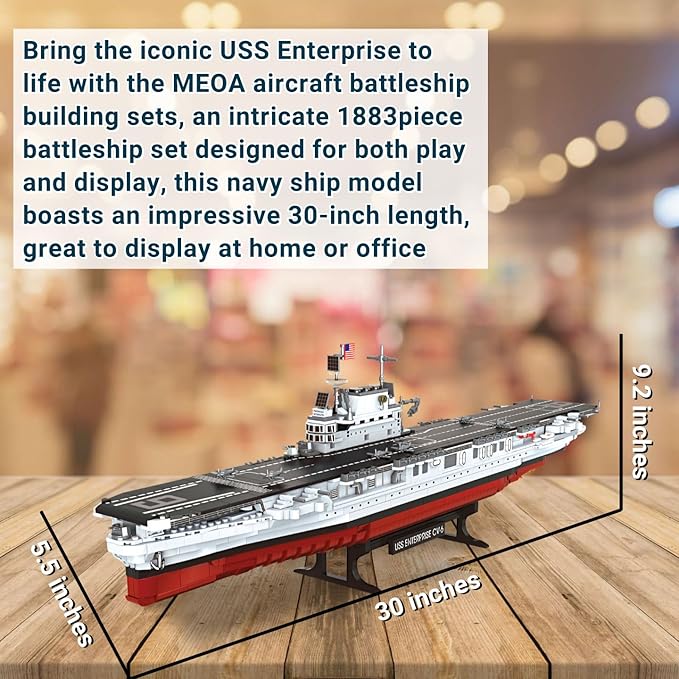 MEOA USS Enterprise Aircraft Battleship Building Toys 1883PCS WW2 Army CV-6 Carrier Building Blocks with Molded Airplane &amp Display Stand Military Navy Ship Model for Adults