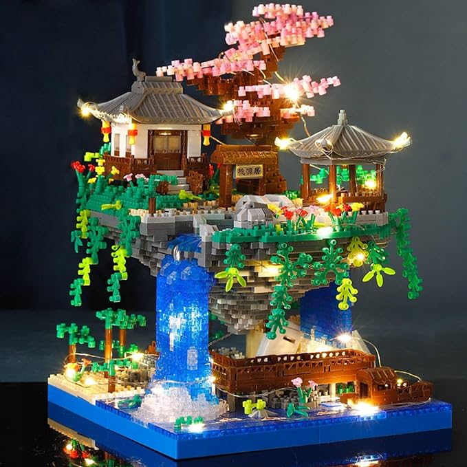 Cherry Blossom Bonsai Tree Micro Building Block Set Chinese Architecture Peach Blossom Pond Kits Japanese Sakura Tree Valentine's Day Gifts for Adults Age 14+ (2705Pieces)