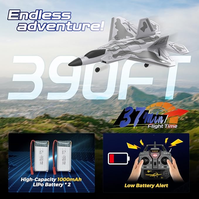 CKYSCHN F22 Remote Control Airplane - 4 Channel Fighter RC Plane for Beginners Adult with Lights 2.4GHz 6-axis Gyro Stabilizer RTF RC Aircraft with 2 Batteries