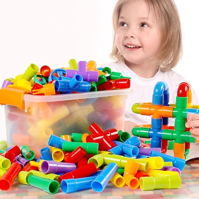 ZOZOPLAY STEM Toys Tube Locks 72 Piece Tubular Pipes &amp Spouts &amp Joints &amp Whistles &amp Trumpet Toy Learning Educational Building Block Set with Whistles Gift for Boys Girls