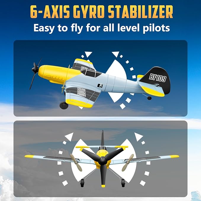 HAWK'S WORK 3 Channel RC Plane BF-109 Remote Control Airplane Ready to Fly 2.4GHz 6-axis Gyro Stabilizer Easy to Fly for Kids &amp Beginners