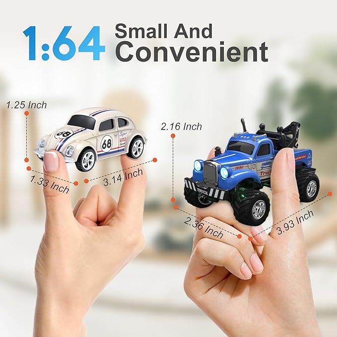 MOONTOY 1:64 Scale Mini Alloy Truck RC Car with LED Lights 2.4Ghz Remote and App Control Toy Car 3-Speed Adjustment Pocket Toy Car for Kids 4-8 Years and Adults (Pink)