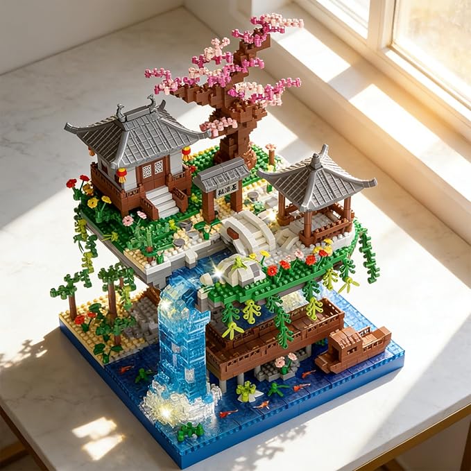 Beego Cherry Blossom Bonsai Tree Architecture Mini Building Kit Set Chinese Peach BlossomArchitecture Building Blocks with Light Japanese Sakura Tree House Gift for Adults Teen(2500PCS)