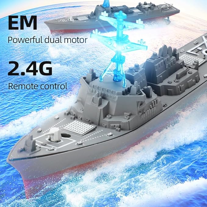 Remote Control Warship RC Military Battleship 2.4GHz Remote Control Boat for Lakes and Rivers RC Armed Arleigh Burke Class Destroyer Model with Low Battery Reminder for Adults