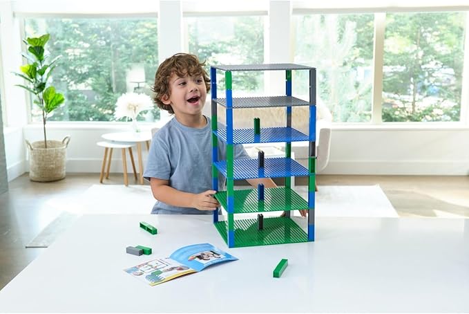 Strictly Briks Baseplate Set - Compatible with Lego 10 x 10 in 6 Baseplates with 50 Stackers Stackable Baseplates Building Toy Blocks Custom Display Towers Kids Easter Gift Blue Green Grey