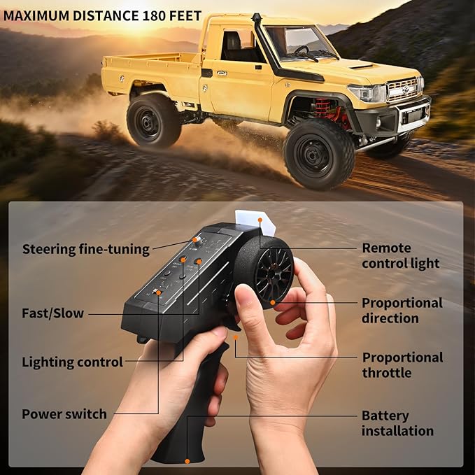 RC Rock Crawler 1/12 RC Crawler Off Road RC Truck 4x4 with 2.4GHz Remote Control 280 Brushed Motor All Terrain Rremote Control Truck RTR Proportional Throttle Steering MN-82（Yellow）