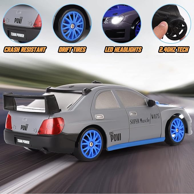 Liberty Imports RC Drift Car 1/24 2.4GHz 4WD Remote Control Sport Racing On-Road Vehicle with LED Light Batteries and Drift Tires (Style 1)