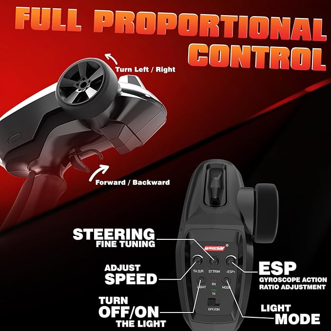 RC Drift Car Fast RC Cars for Adults Drifting Car with Gyro 4WD RTR Full Proportion Remote Control Cars 2.4GHz 1:16 Racing Vehicle with Lights Batteries Sport Toy for Boys Kids