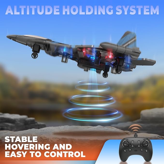 BEZGAR RC Plane | 2.4GHZ Remote Control Airplane Mini Stunt Plane Helicopter 360° Flip Fighter Jet Toy with Colorful LED Navigation Lights Blue Toys for ages 8-13