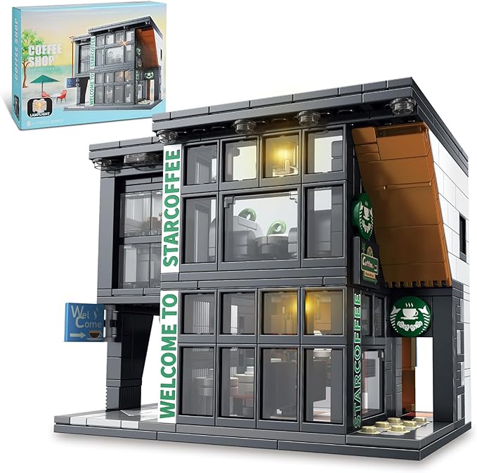 City Coffee House Architecture Building Blocks Set for Adults Street View Modern Cafe Shop Building Construction Toy with Light Christmas Birthday Gift for Kids Boys Girls 6-12 (581 PCS)