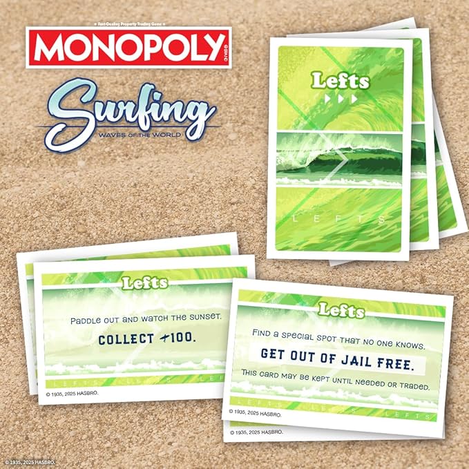 Monopoly: Surfing Waves of the World Board Game – Buy Sell Trade Iconic Surf Spots Like Pipeline &amp Superbank 6 Custom Beach-Themed Tokens Family Game for Beach Sports Fans &amp Collectors Ag