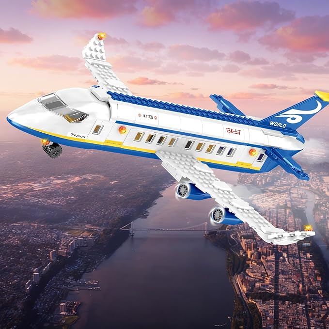 City Passenger Airplane Building Set510 PCS STEM 6 in 1 Airport Passenger Plane Building Block Toy with Baggage Truck Shuttle Bus Christmas Birthday Gifts for Adults Boys Girls Age 6-12+