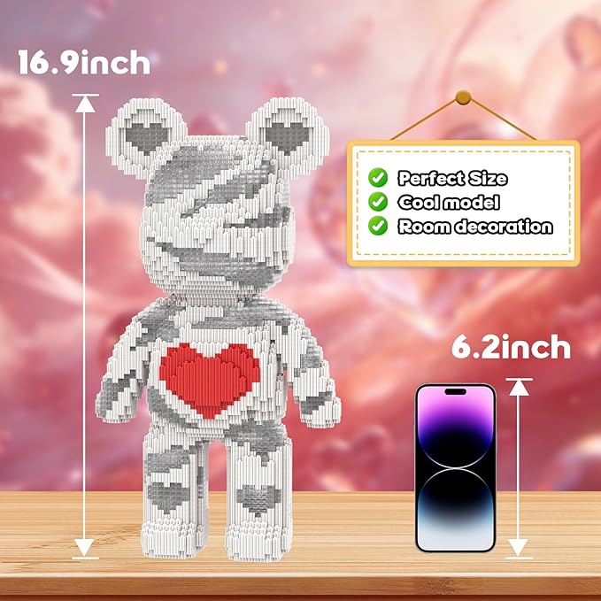 Red Heart Bear Building Blocks (5300 PCS) Creative Animal Brick Set for Kids &amp Adults Micro Building Blocks Teddy Blocks Children Toys for Christmas Halloween Anniversary