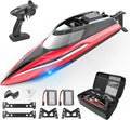 BEZGAR RC Boat 14 inch Remote Control Boat - Self-righting 40 Min Dual-Battery 32 KPH Fast RC Boats for Kids &amp Adults with LED Lights for Pool Lake Ocean Waterproof &amp Suitcase - Red