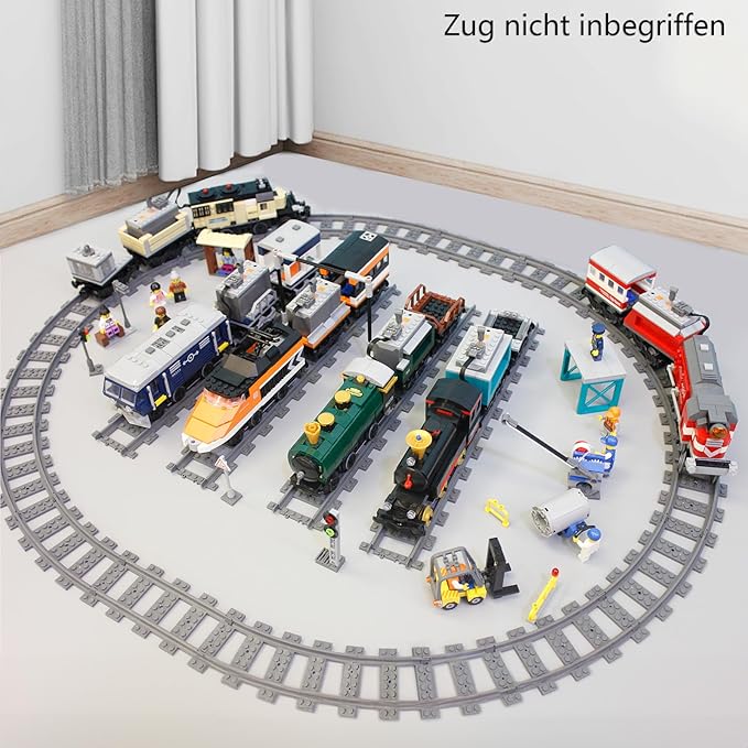 103pcs-City Train Tracks Extension Accessory Set Compatible with Major City Train Sets 60205 60238 Railroad Building Toy for Kids Gift for Train Enthusiasts-40 Curved 56 Straight 7 Crossing Rails