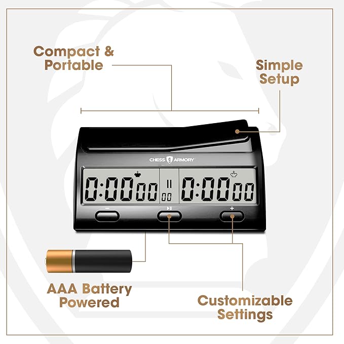 Chess Armory Advanced Digital Chess Clock - Portable Timer with Tournament and Bonus Time Features
