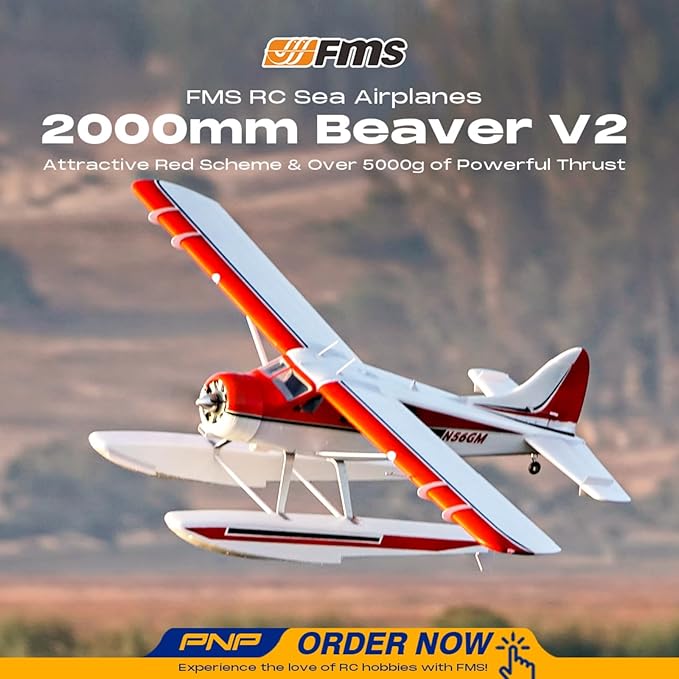 Fms Rc Plane 6 Channel Remote Control Airplane Beaver V2 2000mm (78) Wingspan with Flaps LED Water Plane Seaplane Without Float Rc Planes for Adults PNP (No Radio Battery Charger)
