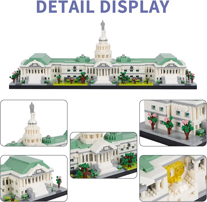 Geniteen Micro Building Blocks Architecture United States Capitol Building Kit 3630 PCS Famous Landmark Model Building Toy Set Gift for Adults and Kids