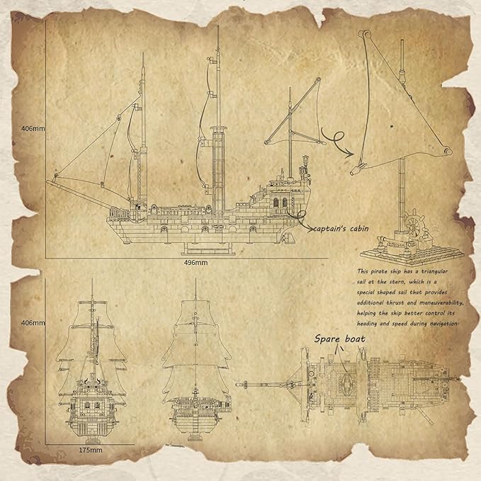 Black Pearl Pirate Ship Mini Building Blocks Set（1424PCS） Building Set Model Toys Gifts for Kid and AdultInteresting Gifts for MOC Pirate Ship Enthusiasts