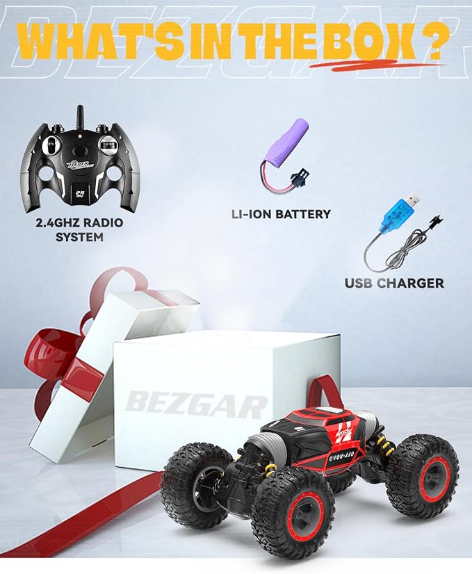 BEZGAR TD141 Remote Control Car - 1:14 Scale 4WD All-Terrains Large RC Cars for Kids 2.4GHz Transformable Stunt Cars Monster Truck Toys Christmas Birthday Gifts for Boys &amp Girls