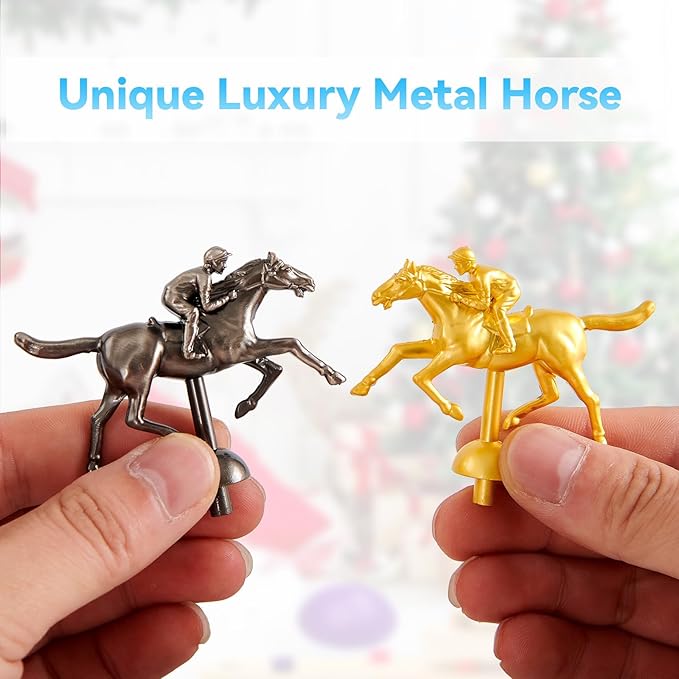 Horse Race Board Game Replacement Horses Horse Racing Board Game Horse Figurines with 11 Horses(4 Gold 4 Rose Gold 3 Silver-Gray Horses 2 Dices and 2 Playing Cards NO Game Board Included)