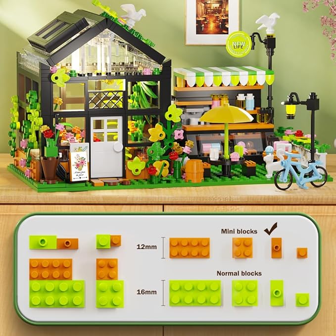 Flower House Building Set with LED City Street House Flower Shop Building Blocks Toy Valentine Gift for Girls 8-12 Year Mini Brick 680pcs