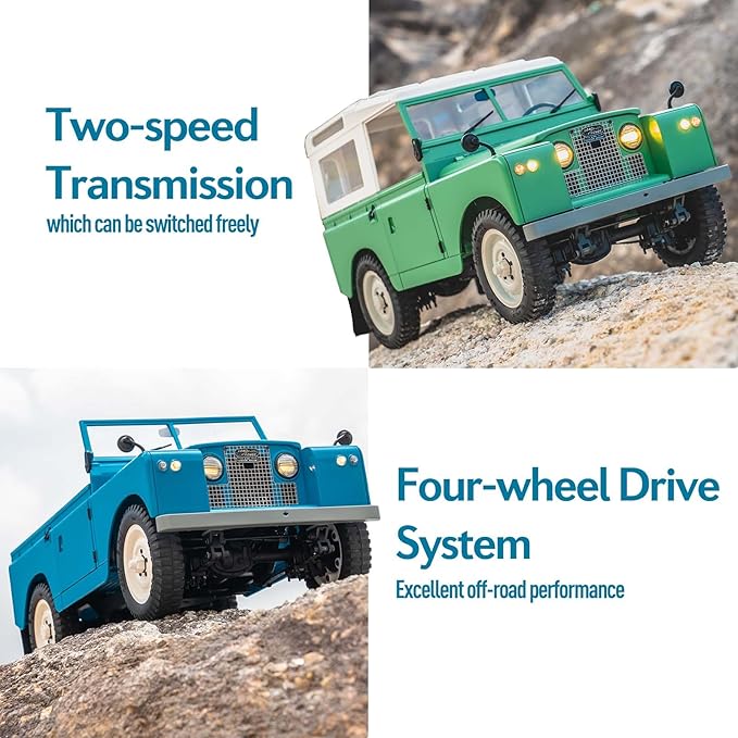 WOWRC FMS 1/12 Land Rover Series II RC CarRC Crawler Pickups &amp Vans &amp Convertibles 3 in 1 with 2 Speed Transmission4-Wheel DriveLED LightsRC Model for AdultsGreen