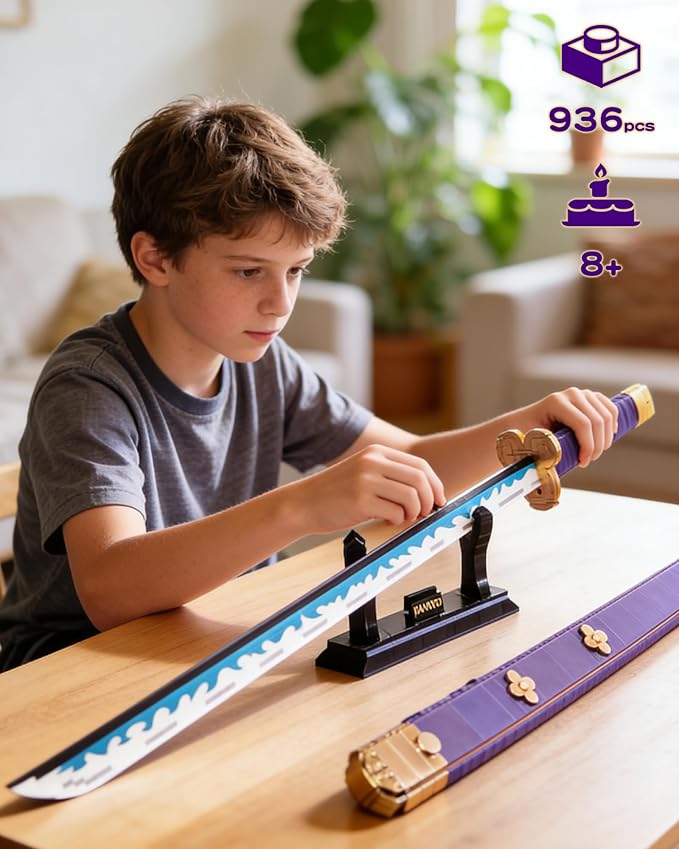 39in Sword Building Block Sets Compatible with Lego Set 936PCS Roronoa Zoro Yamato Samurial Sword with Scabbard and Stand for Boys Adults 8 9 10 11 12 13 14