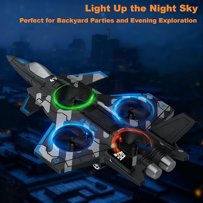 F47 RC Fighter Drone for Kids Remote Control Airplane with Altitude Hold RC Jet Drone Toy with LED Lights Easy to Fly RC Airplane for Beginners Boys Girls