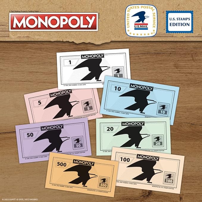 Monopoly: U.S. Stamps Edition | Buy Sell Trade Iconic &amp Collectible USPS Stamps | Classic Monopoly Game | Officially-Licensed United States Postal Service Merchandise