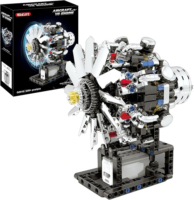 Turbojet Engine Building Set Aircraft Engine Model kit That Run Build Your Own Mini Aircraft Model Engine Kit with Motor STEM Mechanical Physical Science Educational Toys for Kids Adults (558 PCS)