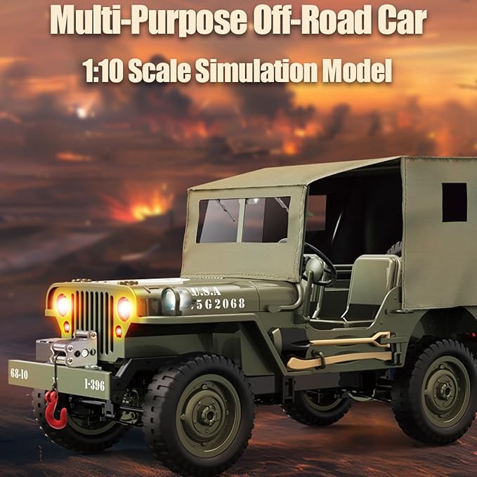 RC Crawlers 1:10 Scale New Upgrades D888 Willys Military Jeep 2.4Ghz 4WD Off Road Rock Crawler Vehicle with Lights All Terrain Electric RC Jeep Toy for Adult Teens