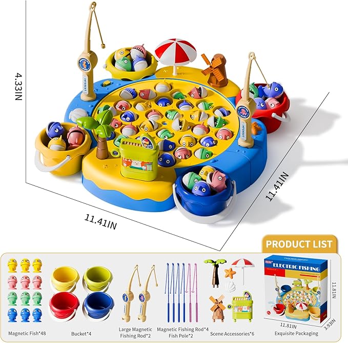 66 PCS Magnetic Fishing Game for Kids Toddlers 3-5 Board Game for Kids 4-6 1-8 Players Fishing Toys for Boys 3 4 5 6 7 8 Year Old with 360° Rotation Ideas Birthday Gifts for 3 4 5 6 7 8 Year Old
