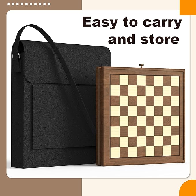 Premium Natural Walnut 13 x 13 Magnetic Wooden Chess Set with 1 Built-in Storage Drawers - 2 Bonus Extra Queens - 24 Checkers Pieces - Staunton Chess Pieces Board Games Chess Sets