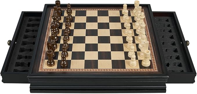 12.5’’ Wooden Chess Set Magnetic Chess Pieces with 2 Built-in Storage Drawers - Chess Broad Game for Beginner Kids Adults - 2 Bonus Extra Queens
