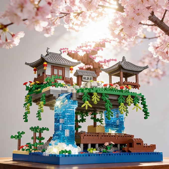 Beego Cherry Blossom Bonsai Tree Architecture Mini Building Kit Set Chinese Peach BlossomArchitecture Building Blocks with Light Japanese Sakura Tree House Gift for Adults Teen(2500PCS)