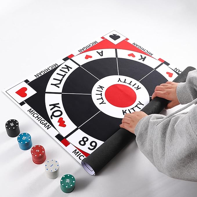 HOROW 23.6 Inches Tripoley Game Tripoli Board Game Anti-Slip MatCombination of Michigan Rummy Hearts and Poker200 Pokers2 Boxes of Cards1 Storage Bag