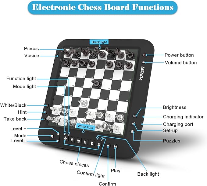 P6 Electronic Chess Board Chess Computer Talking Smart Chess Board Magnetic Electronic Chess Set with LED for Kids &amp Adults