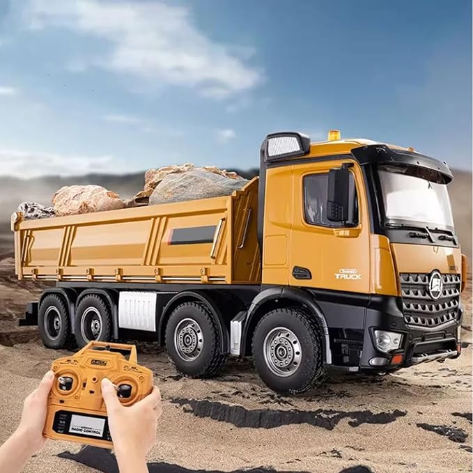 1:14 Scale RC Dump Truck 4WD 2.4Ghz RC Truck with Trailer 12CH RC Construction Vehicle with Light and Sound Four-Wheel Steering RC Toy Car for Boy Girl Birthday Gift