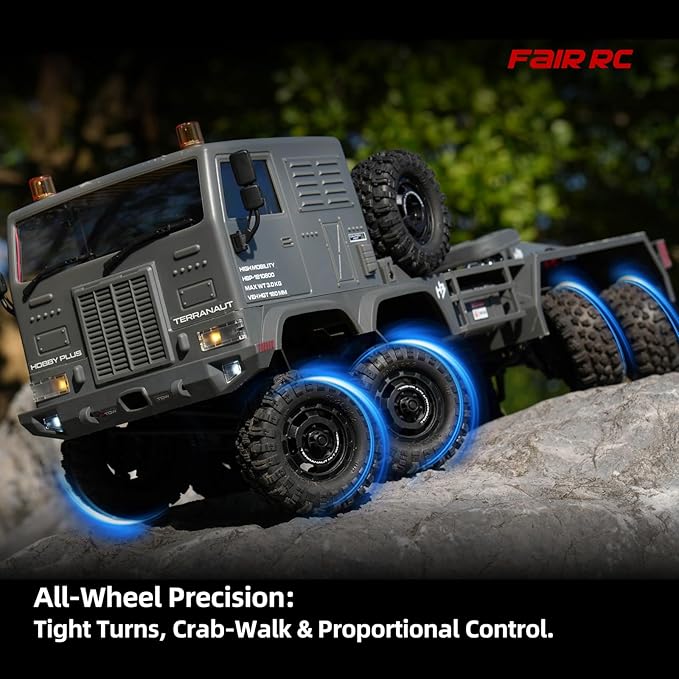 1/18 CR18P Terranaut 8x8 RC Crawler 8WD Rock Truck with Active-AWS All-Wheel Steering 2-Speed Transmission Remote Winch &amp Portal Axles Metal Gears Off-Road RC Car for Adults Collectors (Green)
