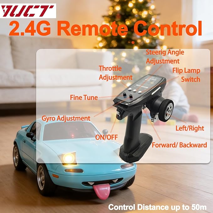 YUCT LDRC LD1804 1/18 Scale RWD RC Drift Car for Adults - 2.4GHz LDRC Drift Car with Gyro 3 Batteries Pop-up Light